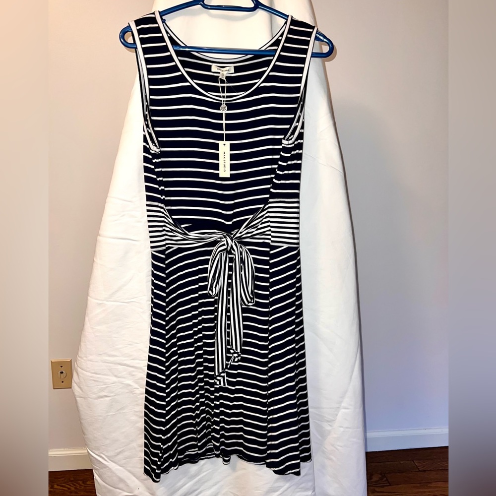 NWT Max Studio Black/White Tie Front A-Line Dress Size XL